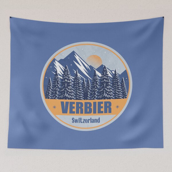 Item preview, Verbier Switzerland – Snowy Mountain Winter Badge designed and sold by CynthiaGraphics.