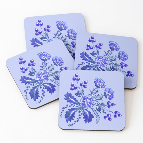 Item preview, Blue flowers and berries, Ukraine art, Petrykivka style, author's drawing, winter art designed and sold by Sunflower-7.