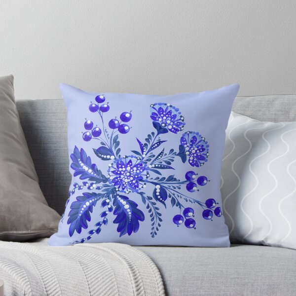 Item preview, Blue flowers and berries, Ukraine art, Petrykivka style, author's drawing, winter art designed and sold by Sunflower-7.