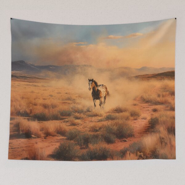 Item preview, A lone Appaloosa horse cantering across a desert landscape Horses in Motion designed and sold by CDC40.