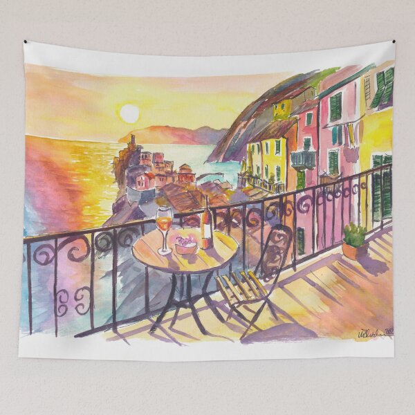 Item preview, Romantic Vernazza Balcony Sunset Above 5 Terre City and Sea designed and sold by artshop77.