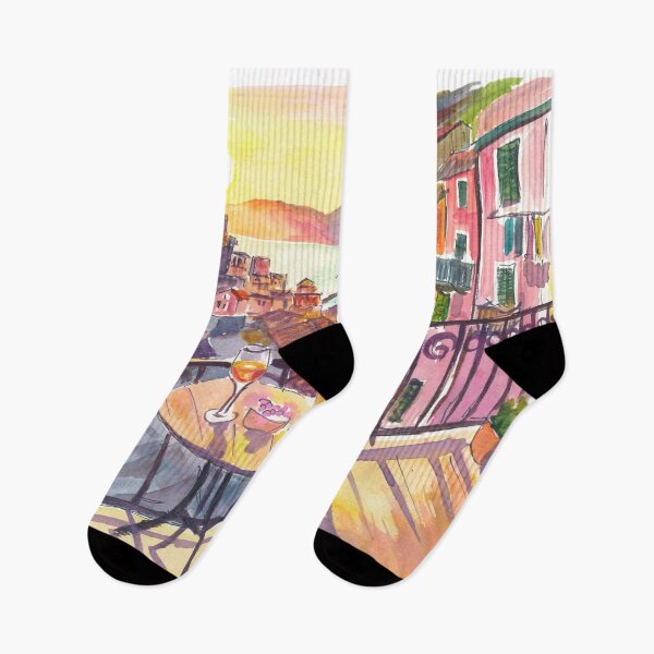 Item preview, Romantic Vernazza Balcony Sunset Above 5 Terre City and Sea designed and sold by artshop77.