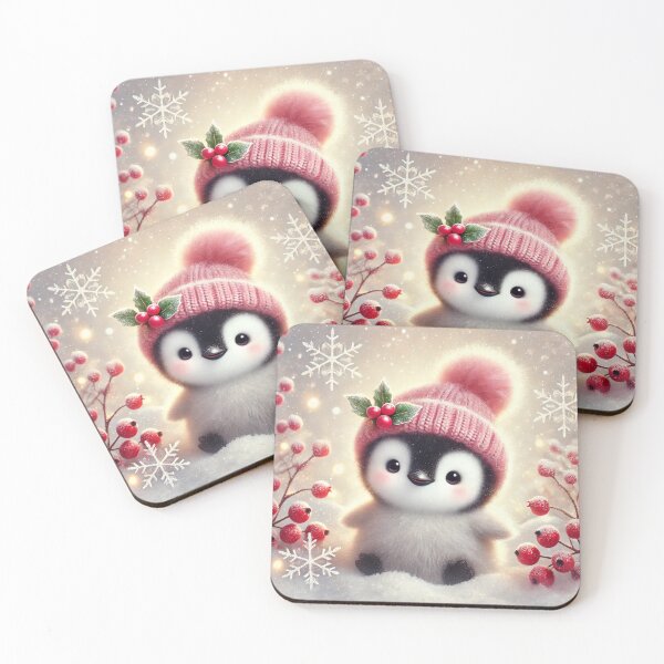 Item preview, Cute Baby Penguin in Pink Winter Hat – Adorable Christmas Snow Illustration designed and sold by Xena-Art.