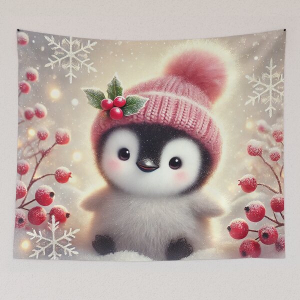 Item preview, Cute Baby Penguin in Pink Winter Hat – Adorable Christmas Snow Illustration designed and sold by Xena-Art.