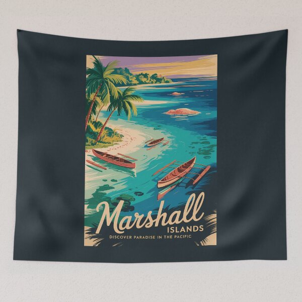 Aperçu de l'œuvre Illustration vintage de la côte des Îles Marshall, art de voyage et art de voyage créée et vendue par KrisSidDesigns.