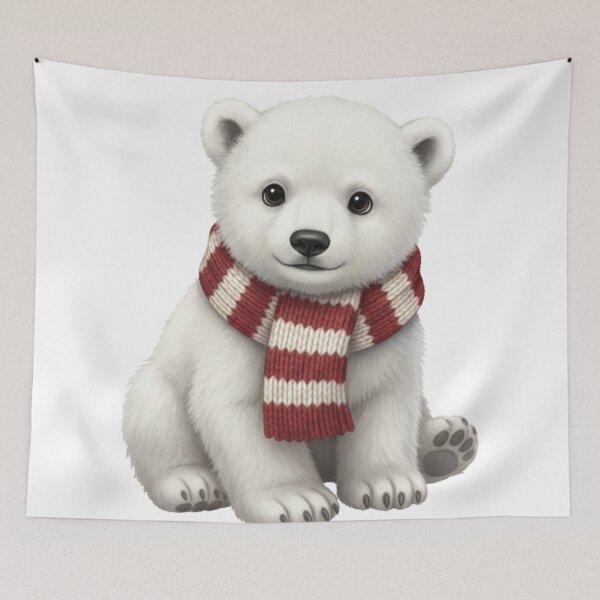 Item preview, Photorealistic Polar Bear Cub Sticker | Cute Winter Animal in Knit Scarf designed and sold by Thaliandra.