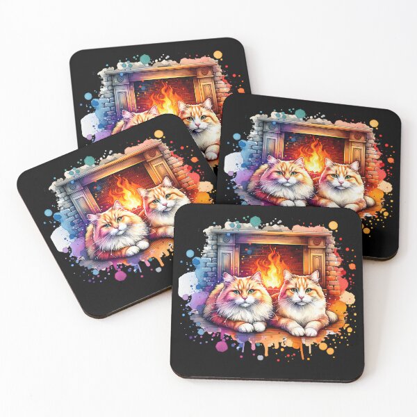 Item preview, Beautiful cats sitting in front of a fireplace designed and sold by ReneMM.