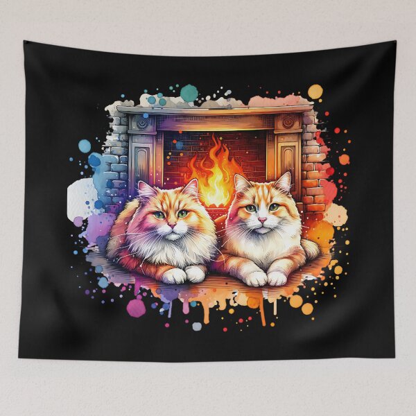 Item preview, Beautiful cats sitting in front of a fireplace designed and sold by ReneMM.