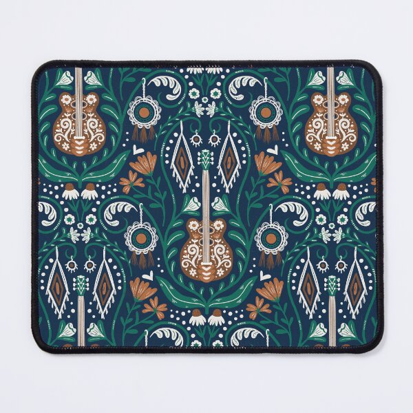 Item preview, Boho Guitar Floral Pattern - Jewel-Tone Dreamcatcher Motifs Navy designed and sold by IlustraDeni.
