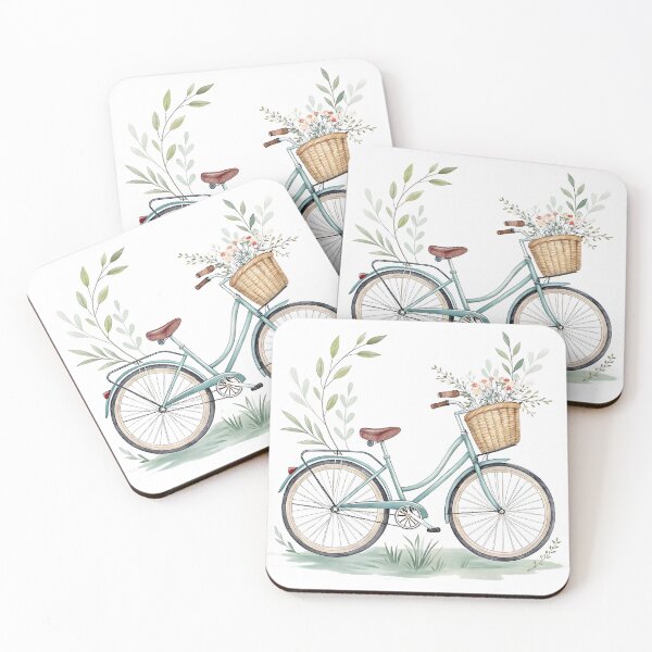 Item preview, Vintage pastel bicycle with wicker basket full of flowers designed and sold by Angellacelin.