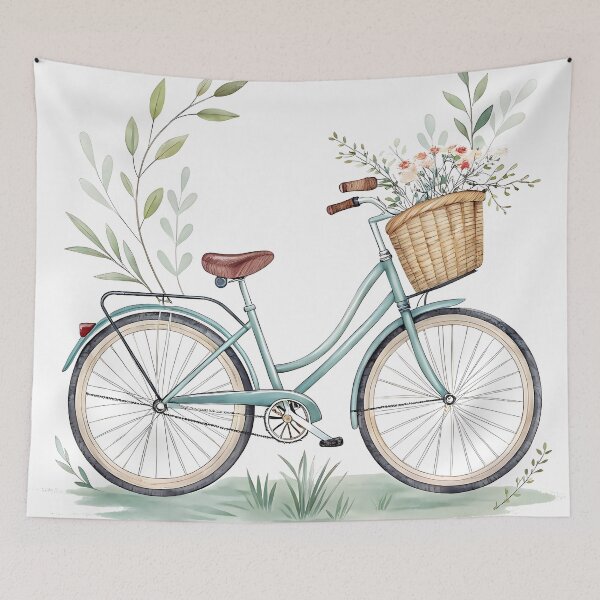 Item preview, Vintage pastel bicycle with wicker basket full of flowers designed and sold by Angellacelin.