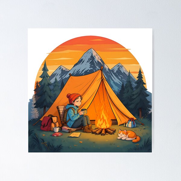 Item preview, Girl camping in the mountains designed and sold by matthijs309.