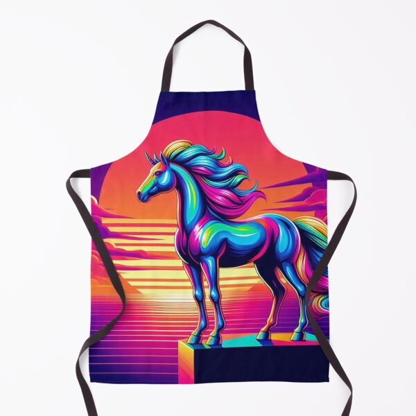 Item preview, Neon Horse at Sunset – Surreal Pedestal Fantasy Art designed and sold by Dogandesighn.