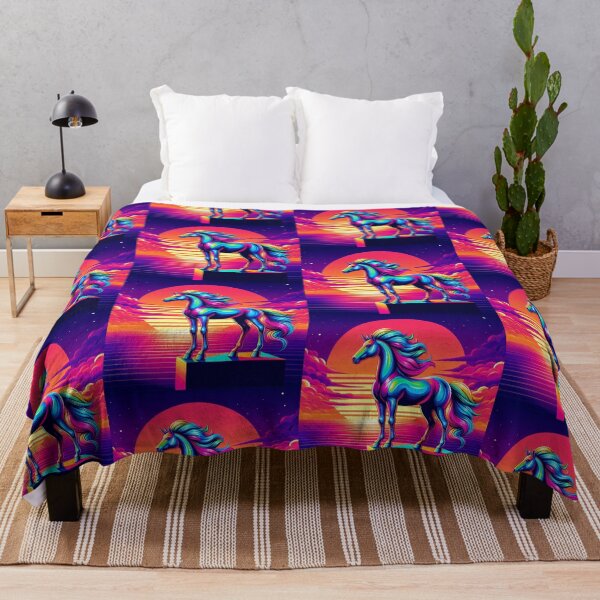 Item preview, Neon Horse at Sunset – Surreal Pedestal Fantasy Art designed and sold by Dogandesighn.
