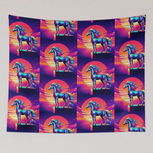 Item preview, Neon Horse at Sunset – Surreal Pedestal Fantasy Art designed and sold by Dogandesighn.