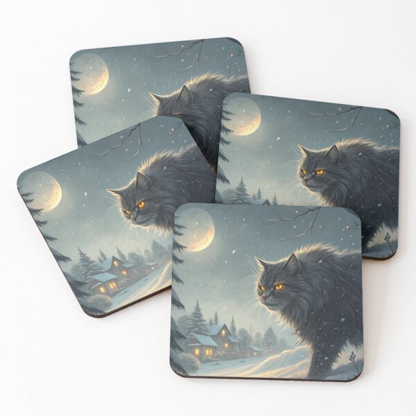 Item preview, Jólakötturinn (Yule Cat) Half-Body – Icelandic Christmas Folklore Calm Night Illustration designed and sold by AIfolklore.