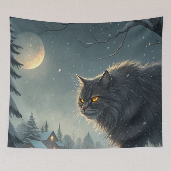 Item preview, Jólakötturinn (Yule Cat) Half-Body – Icelandic Christmas Folklore Calm Night Illustration designed and sold by AIfolklore.