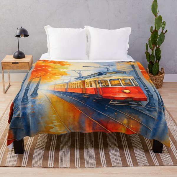 Item preview, Autumn Tram Glow – City Lights in Fall designed and sold by ArtesioByZaber.
