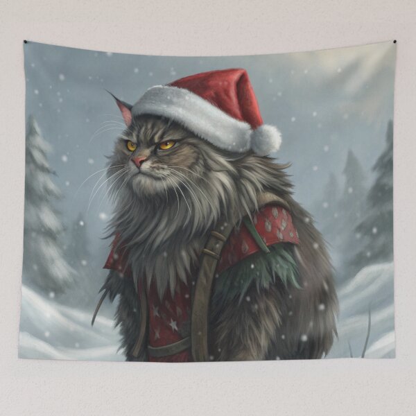Item preview, Jólakötturinn (Yule Cat) – Annoyed Expression with Santa Hat | Icelandic Christmas Folklore Digital Painting designed and sold by AIfolklore.