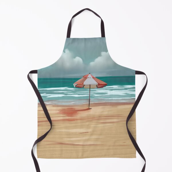 Item preview, Serene Beach Landscape with Red Umbrella – Coastal Summer Art designed and sold by jassoart.