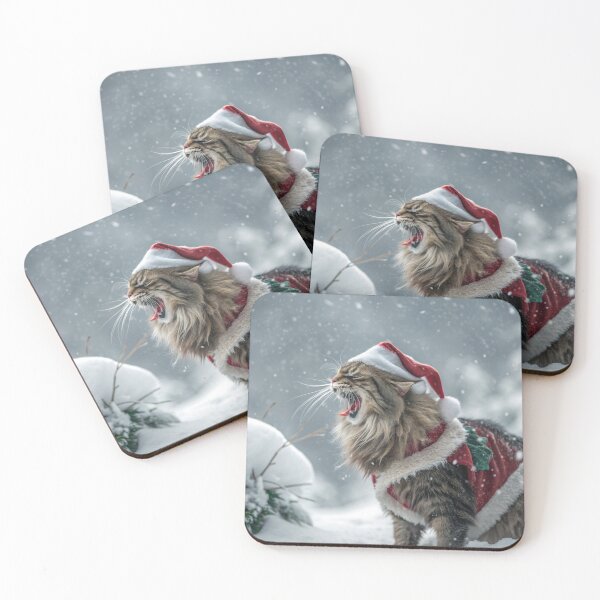 Item preview, Jólakötturinn (Yule Cat) – Roaring and Meowing, Annoyed Expression with Santa Hat | Icelandic Christmas Folklore Digital Painting designed and sold by AIfolklore.