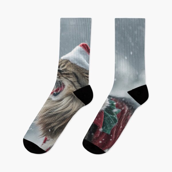 Item preview, Jólakötturinn (Yule Cat) – Roaring and Meowing, Annoyed Expression with Santa Hat | Icelandic Christmas Folklore Digital Painting designed and sold by AIfolklore.