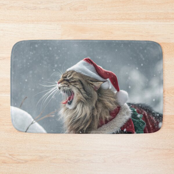 Item preview, Jólakötturinn (Yule Cat) – Roaring and Meowing, Annoyed Expression with Santa Hat | Icelandic Christmas Folklore Digital Painting designed and sold by AIfolklore.