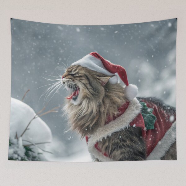 Item preview, Jólakötturinn (Yule Cat) – Roaring and Meowing, Annoyed Expression with Santa Hat | Icelandic Christmas Folklore Digital Painting designed and sold by AIfolklore.