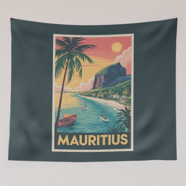 Item preview, Mauritius Coast Illustration Travel Art Vintage designed and sold by KrisSidDesigns.