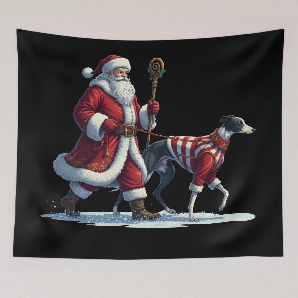 Item preview, Santa and Greyhound Simple Snowy Path Walk designed and sold by zoughlal.