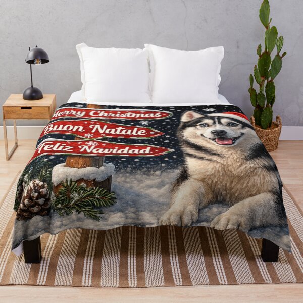 Item preview, Christmas Husky With Multilingual Holiday Sign designed and sold by GivingJoy.