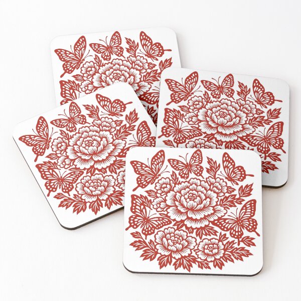 Item preview, Chinese Paper-Cut Butterflies and Peonies Mandala | Traditional Asian Floral Art Design designed and sold by FUIRY .