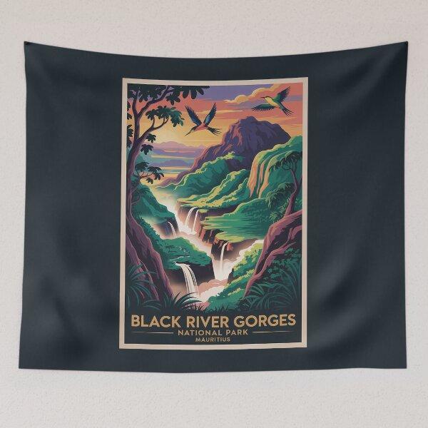 Item preview, Black River Gorges Mauritius Illustration Travel Art Vintage designed and sold by KrisSidDesigns.