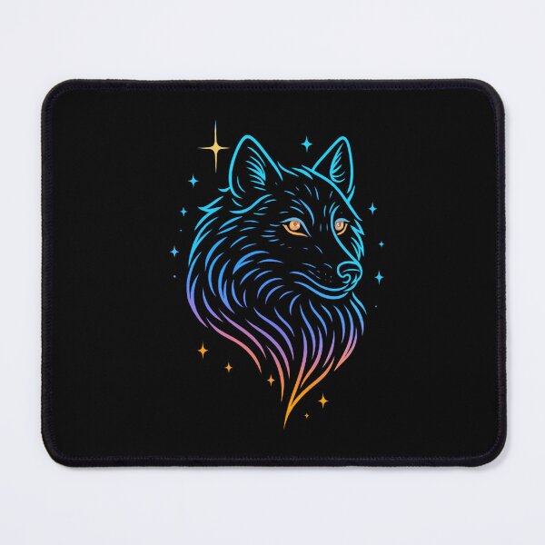 Item preview, Neon Wolf | Glowing Cosmic Wolf Head | Transparent PNG | Blue Orange Line Art designed and sold by GoldenDreamGallery.