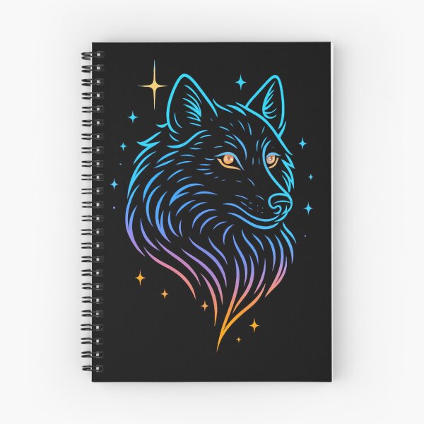 Item preview, Neon Wolf | Glowing Cosmic Wolf Head | Transparent PNG | Blue Orange Line Art designed and sold by GoldenDreamGallery.