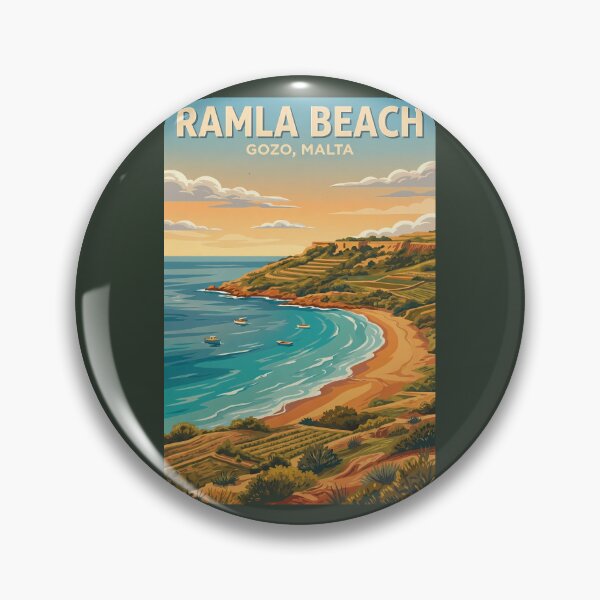 Item preview, Malta Ramla Beach Illustration Travel Art Vintage designed and sold by KrisSidDesigns.