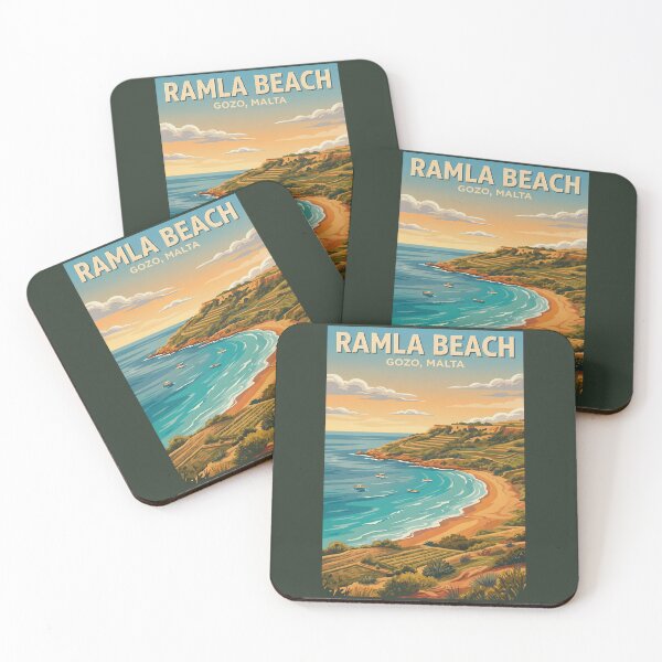 Item preview, Malta Ramla Beach Illustration Travel Art Vintage designed and sold by KrisSidDesigns.