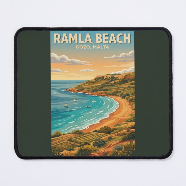 Item preview, Malta Ramla Beach Illustration Travel Art Vintage designed and sold by KrisSidDesigns.