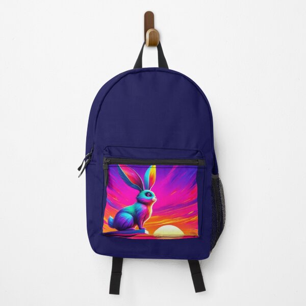 Item preview, Neon Rabbit on Geometric Cliff – Surreal Sunset Synthwave Art designed and sold by Dogandesighn.