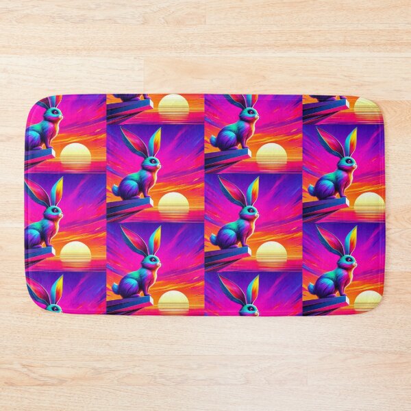 Item preview, Neon Rabbit on Geometric Cliff – Surreal Sunset Synthwave Art designed and sold by Dogandesighn.
