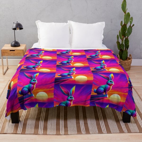Item preview, Neon Rabbit on Geometric Cliff – Surreal Sunset Synthwave Art designed and sold by Dogandesighn.
