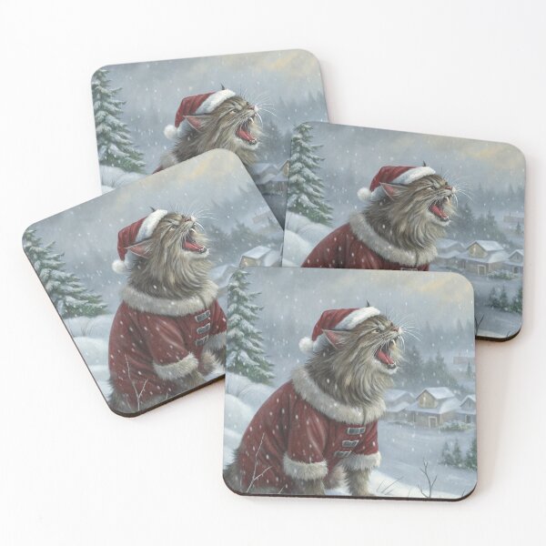 Item preview, Jólakötturinn (Yule Cat) – Roaring and Meowing, Annoyed Expression with Santa Hat | Icelandic Christmas Folklore Digital Painting designed and sold by AIfolklore.