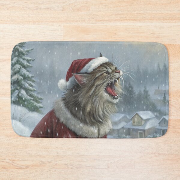 Item preview, Jólakötturinn (Yule Cat) – Roaring and Meowing, Annoyed Expression with Santa Hat | Icelandic Christmas Folklore Digital Painting designed and sold by AIfolklore.