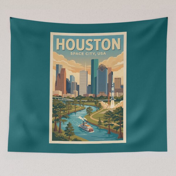 Item preview, Houston Texas Illustration Travel Art Vintage designed and sold by KrisSidDesigns.