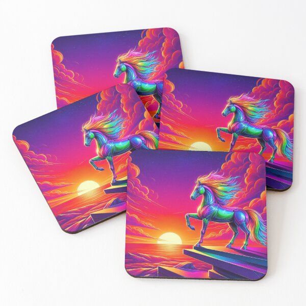 Item preview, Neon Horse at Sunset – Surreal Cliff Fantasy Art designed and sold by Dogandesighn.