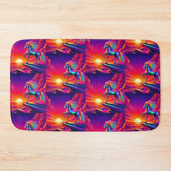 Item preview, Neon Horse at Sunset – Surreal Cliff Fantasy Art designed and sold by Dogandesighn.