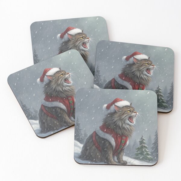 Item preview, Jólakötturinn (Yule Cat) – Roaring and Meowing, Annoyed Expression with Santa Hat | Icelandic Christmas Folklore Digital Painting designed and sold by AIfolklore.