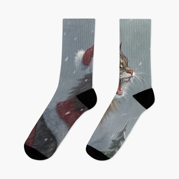 Item preview, Jólakötturinn (Yule Cat) – Roaring and Meowing, Annoyed Expression with Santa Hat | Icelandic Christmas Folklore Digital Painting designed and sold by AIfolklore.