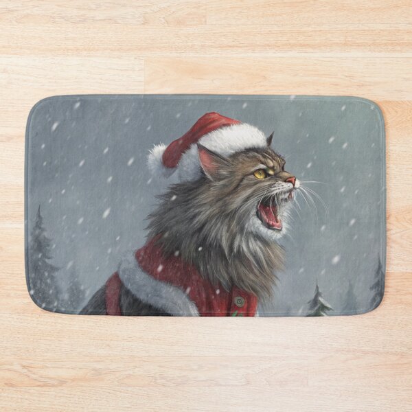 Item preview, Jólakötturinn (Yule Cat) – Roaring and Meowing, Annoyed Expression with Santa Hat | Icelandic Christmas Folklore Digital Painting designed and sold by AIfolklore.