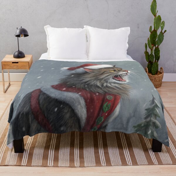 Item preview, Jólakötturinn (Yule Cat) – Roaring and Meowing, Annoyed Expression with Santa Hat | Icelandic Christmas Folklore Digital Painting designed and sold by AIfolklore.